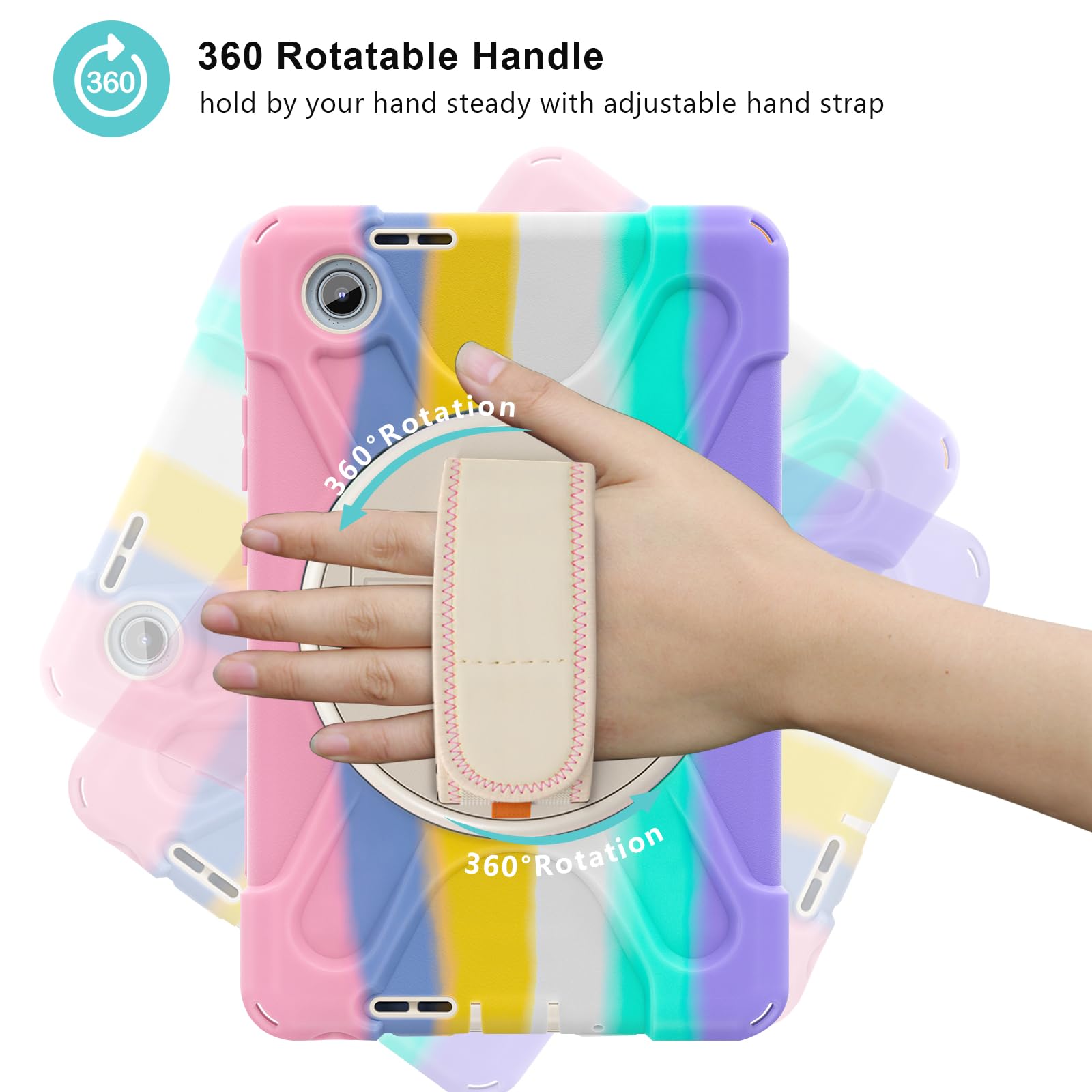 ProCase Custodia per Lenovo Tab One 8,7 Pollici 2025/ Tab K9 Copertura Protettiva Resistente Agli Urti Supporto Girevole con Tracolla Maniglia -Colorato