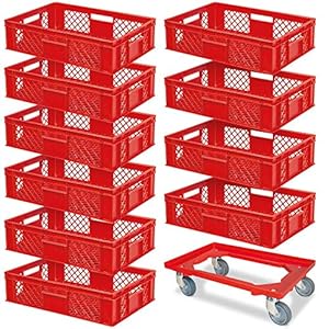 BRB 10er Euroboxen Set mit Transportroller Rot