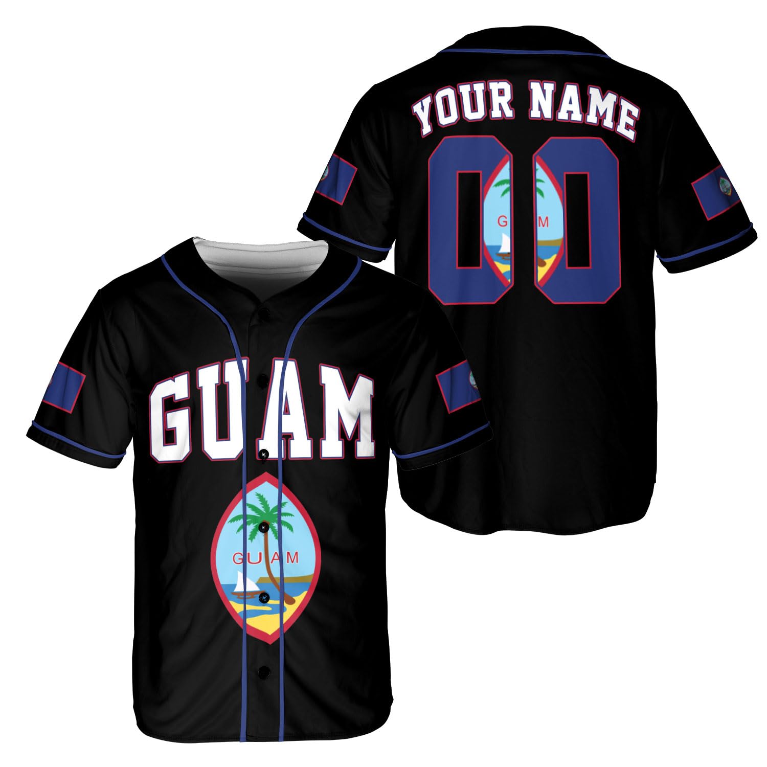 Personalized Guam Baseball Jersey Shirt, Guam Flag Jersey Gifts Guahan, Guam Islander Pride Shirts for Men & Women (US, Alpha, Small, 5X-Large, Regular, Regular, Style 2)