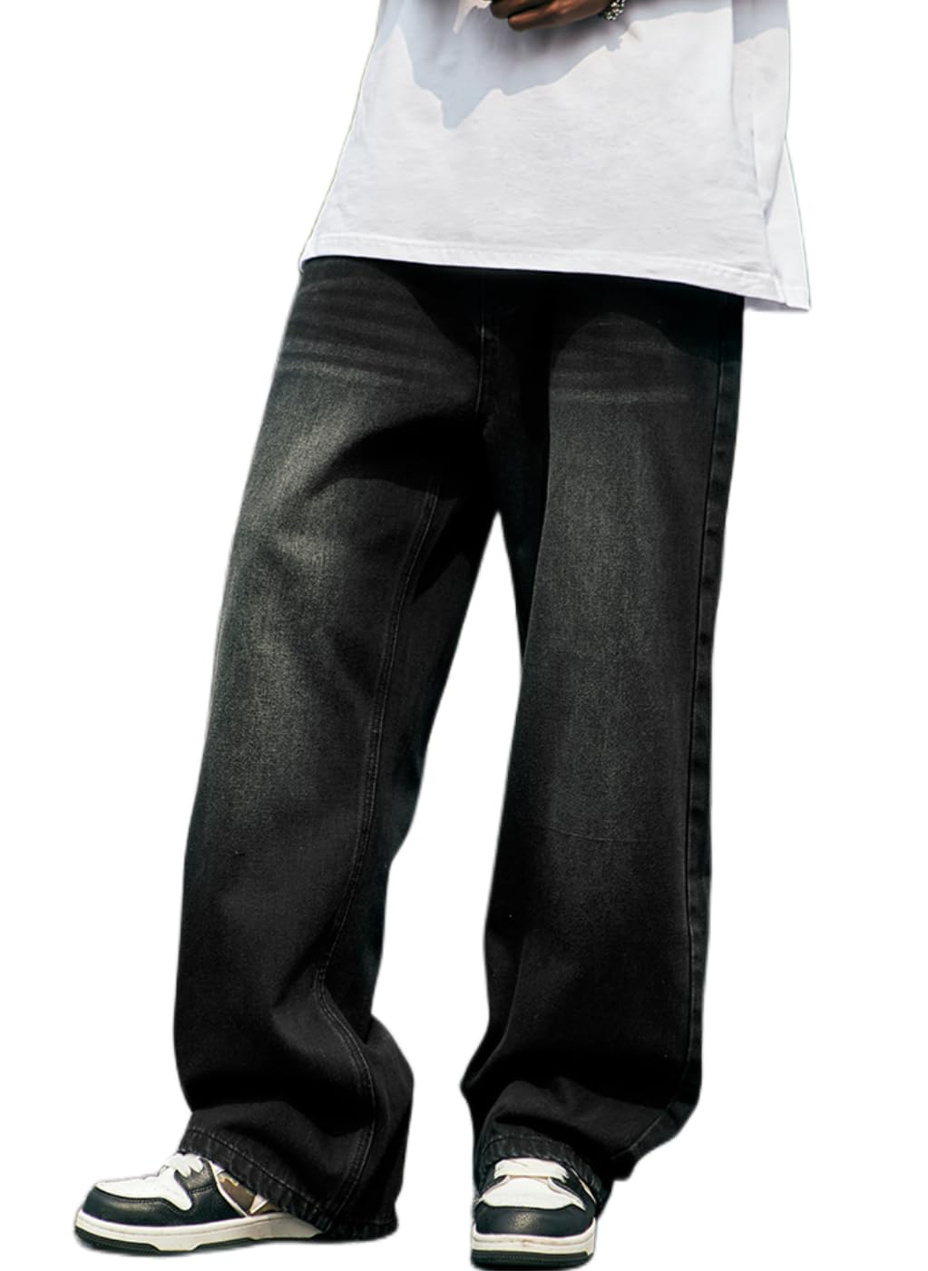 Mens Baggy Jeans Y2k Skater Vintage Plain Pants Casual Wide Leg Loose Fit Denim Hip Hop Jean