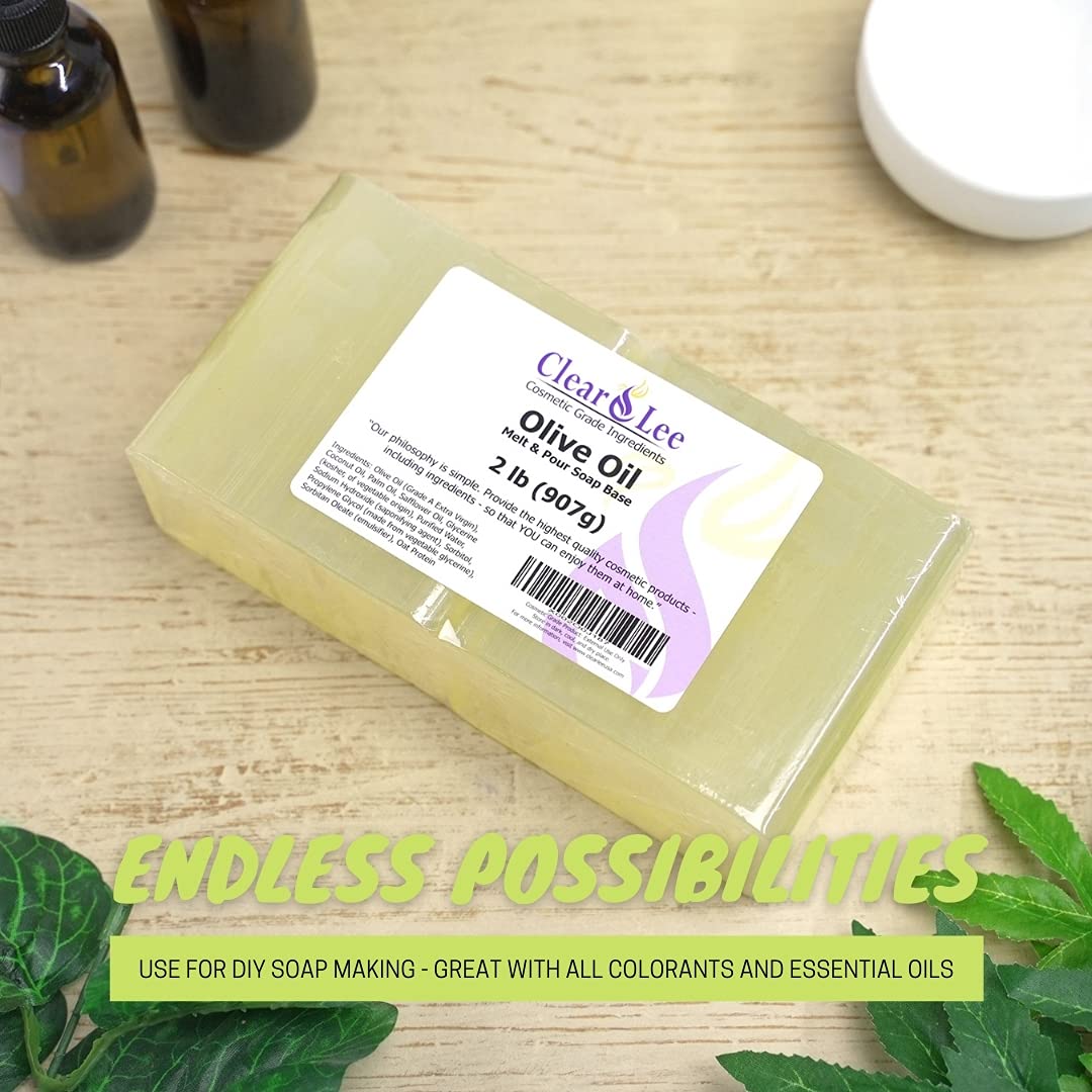 ClearLee Olive Oil Melt and Pour Soap Base Cosmetic Grade Natural Bar 2lb