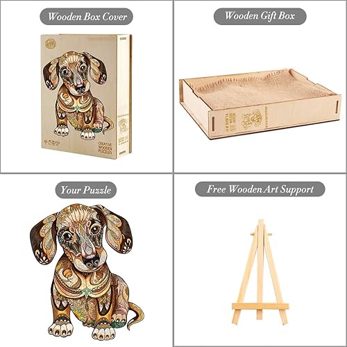 Miniatura 3 de Funnli Rompecabezas de madera para adultos  300 piezas de perro salchicha  Rompecabezas de madera de 15.7 x 13.1 pulgadas con caja, colección de