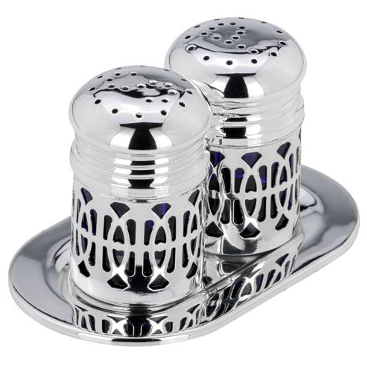 Par de esparcidores con bandeja ovalada higiénica de color azul, 12 cm, plata de primera calidad, chapado en plata