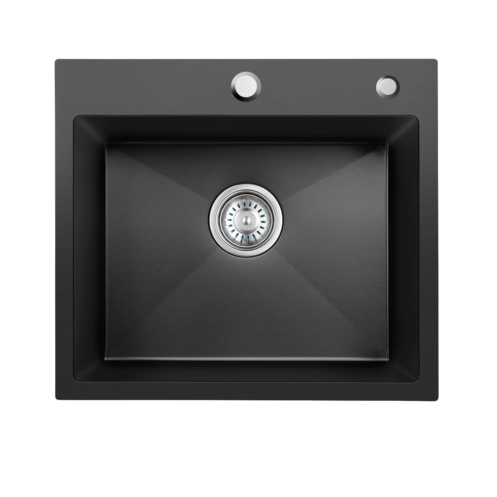 BONADE Spülbecken Schwarz 50 x 45 cm, Küchenspüle Rechteckig, 1 Becken klein, Spüle Küche mit Ab- und Überlaufgarnitur, Moderne Einzelbecken mit 2 Hahnlöcher