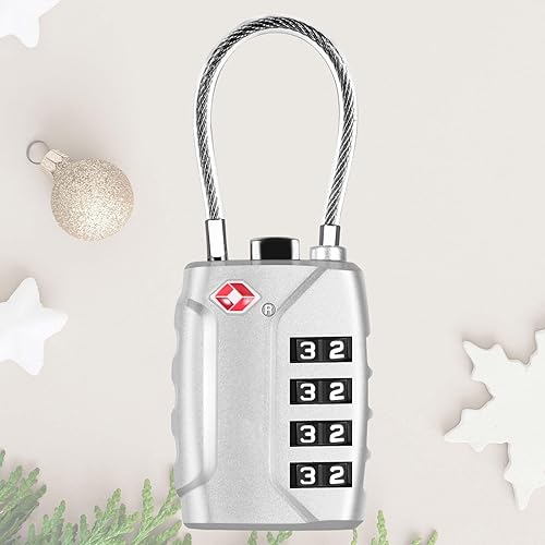 Paquete de 2 cerraduras de equipaje de viaje aprobadas, 4 dígitos de combinación de cable de metal, candados de aleación, candado resistente a la