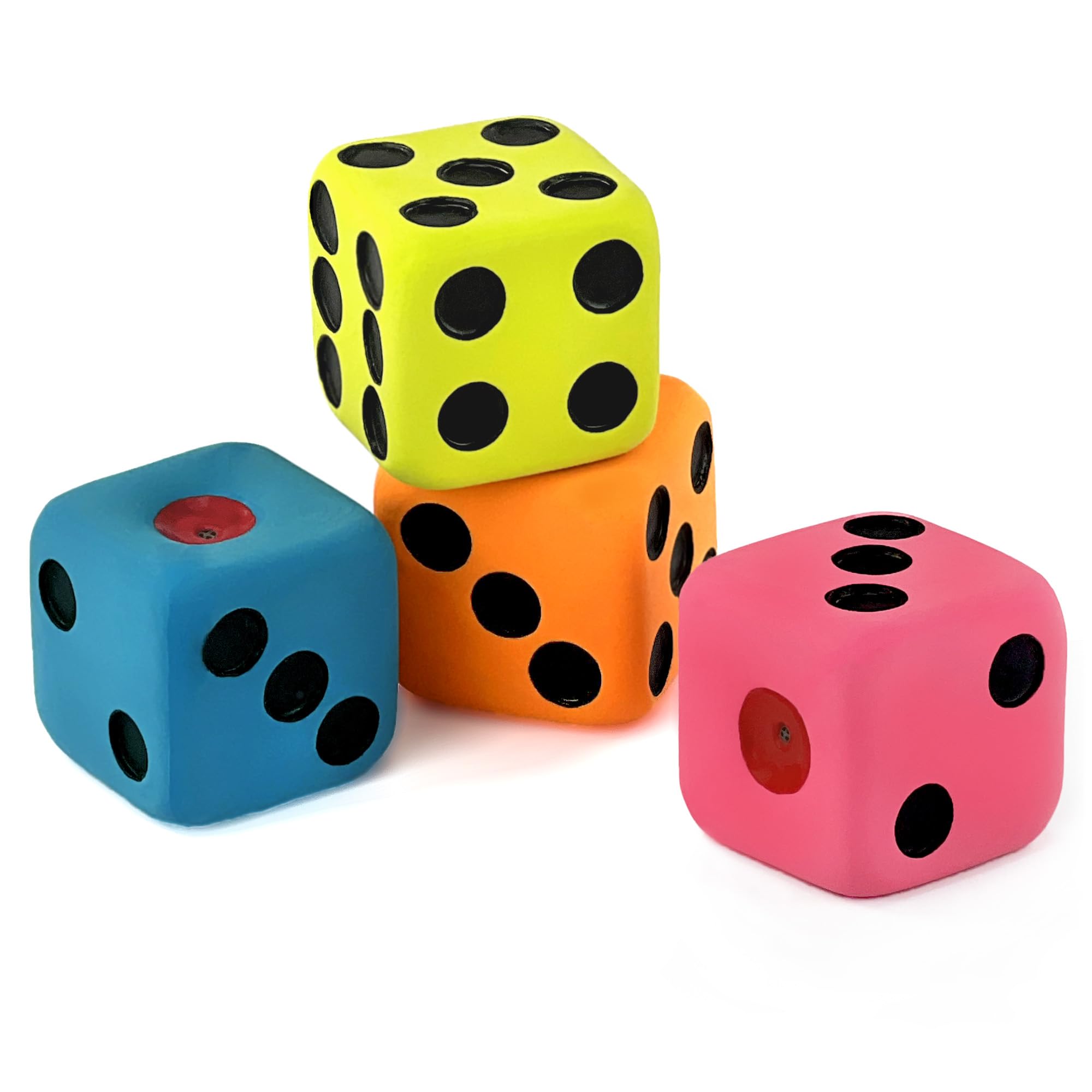 CHIWAVA 4 Pack 1.7" Squeaky Latex Dog Toys Dice Puppy Fetch Interactive Play for Small Dogs