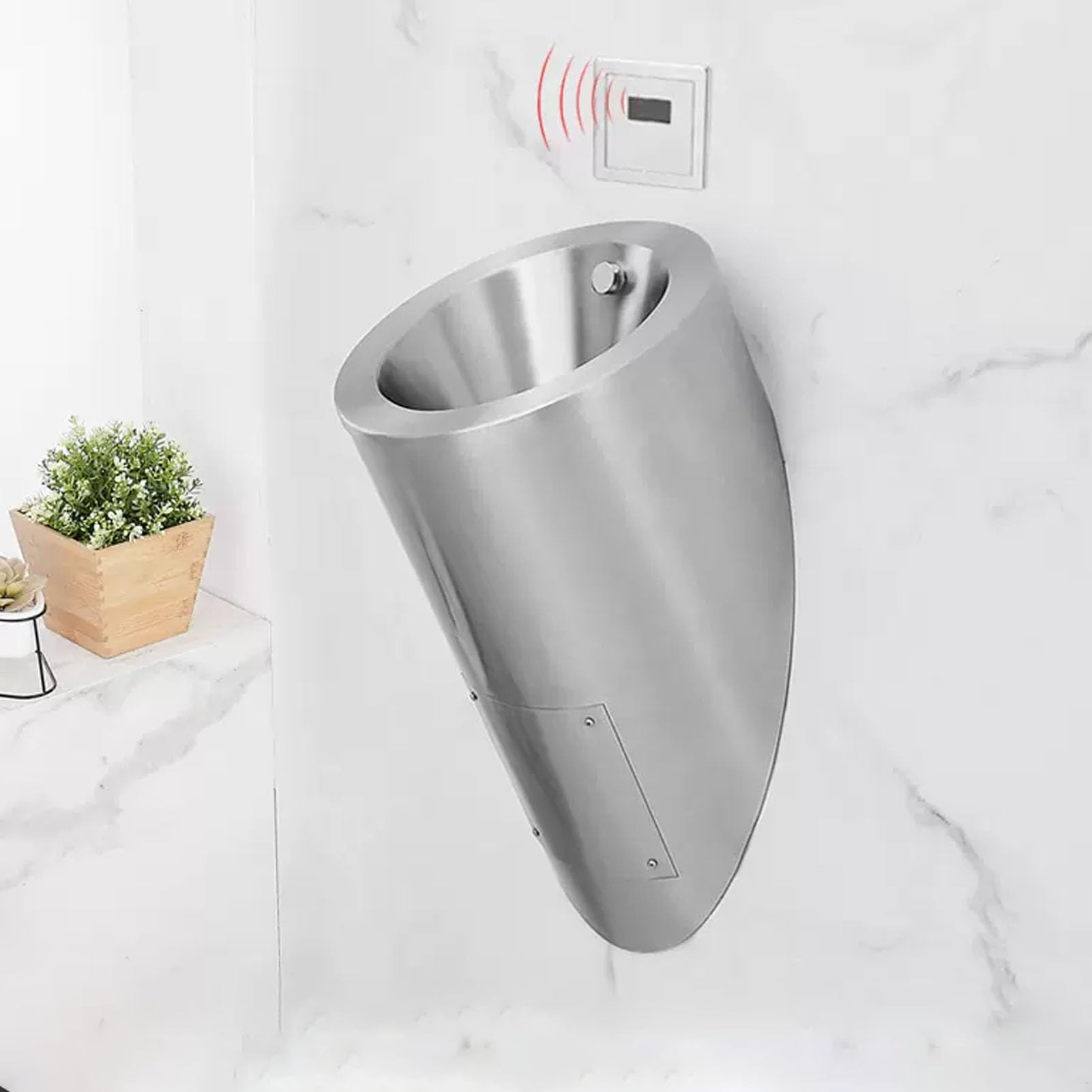 OTQEFTN 304 Stainless Steel Urinal, Men's Urinal Troughs with Sensor Flush Valve, High-Efficiency Flushing Urinal for Commercial Public Toilets, for Home/Hotel/Bar/Airport