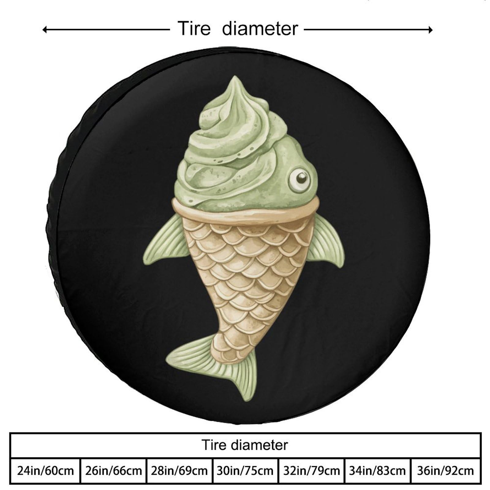 Japanese Matcha Taiyaki Ice Cream Spare Tire Cover Oxford Waterproof Wheel Protectors Universal Car Accessories 32inch