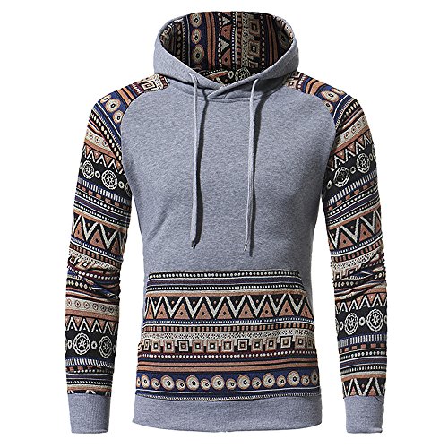 PRJN – Sudadera con capucha para hombre, estilo étnico, diseño floral, impresión 3D, manga larga, impresión 3D, manga larga, impresión 3D, sudadera de manga larga gris M