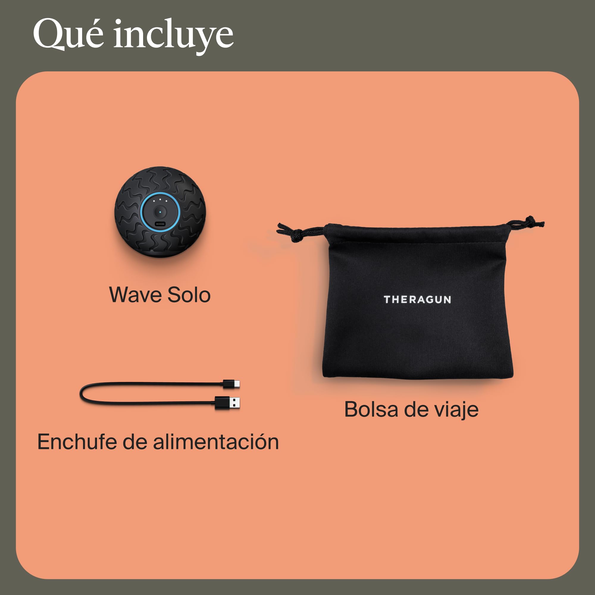 Wave Series Wave Solo: dispositivo de masaje portátil compatible con Bluetooth, bola de terapia de vibración ultraportátil, 3 frecuencias de vibración personalizables en la aplicación Therabody