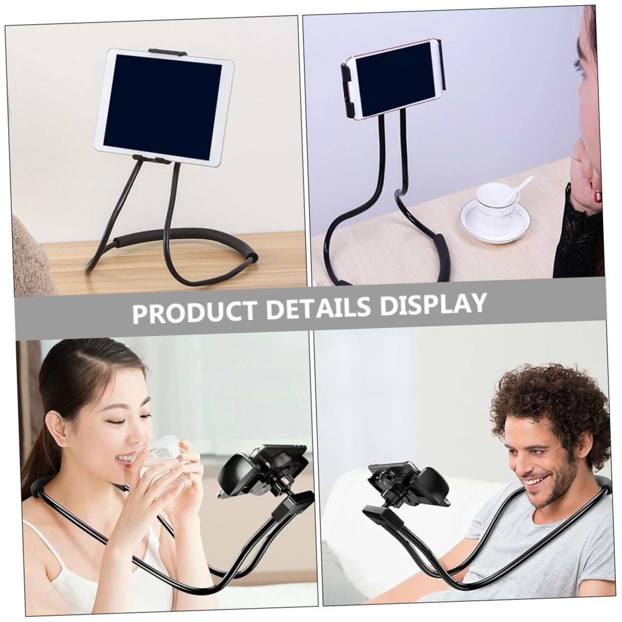 Sewroro Soporte para Teléfono Móvil Ajustable para Cuello Soporte para Tableta Diseño Antideslizante Color Negro Compatible Todos los Teléfonos y Tablets