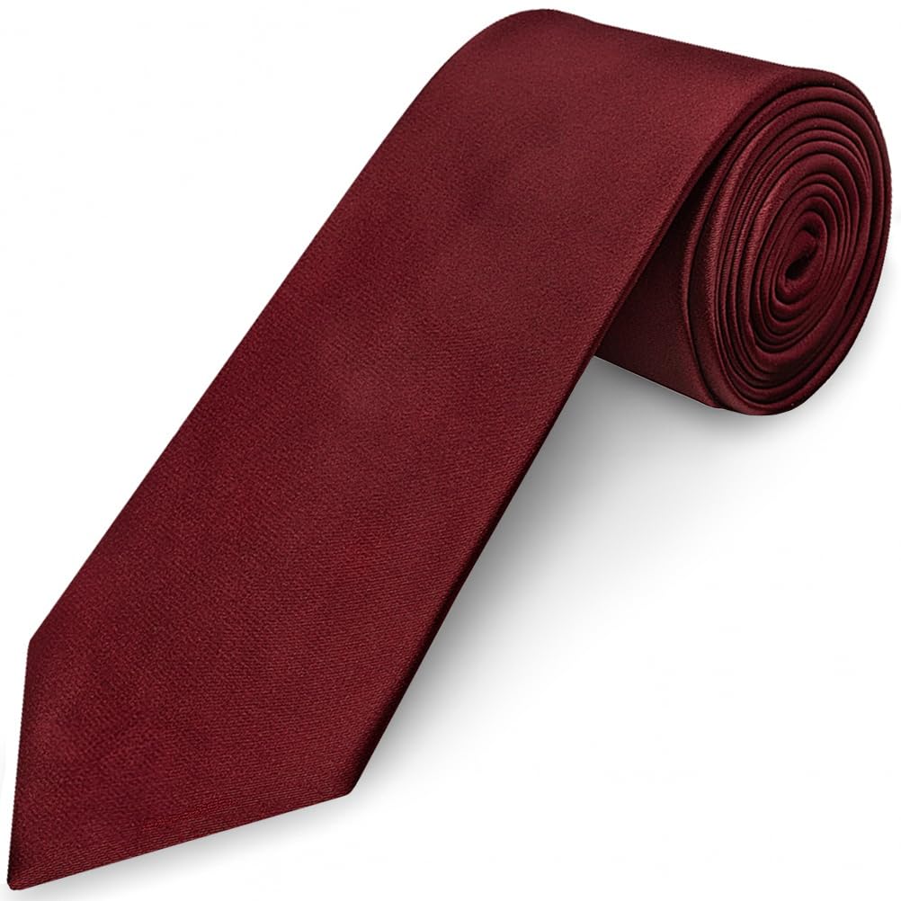 Ties R Us Men's Burgandy Satin Classic Plain Tie