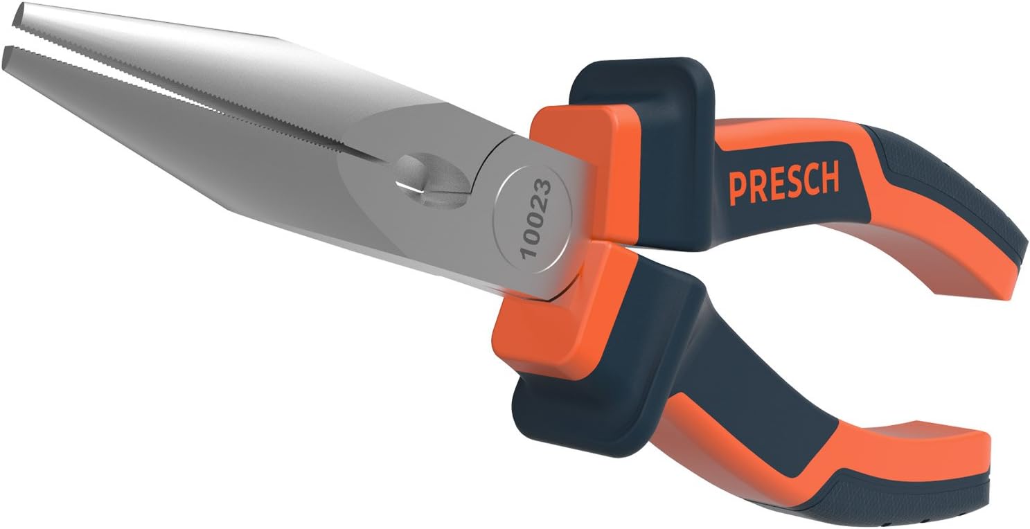 PRESCHLong Nose Pliers 160mm - Thin Professional Needle Nose Pliers with Side Cutter - Heavy Duty Round Nose Pliers