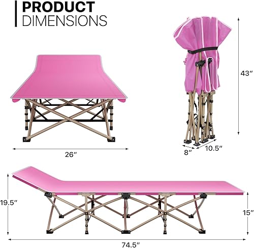 Miniatura 2 de MoNiBloom Catre de dormir plegable para adultos, fácil de instalar, portátil y ligero, catre de campamento para acampar al aire libre, descansar y