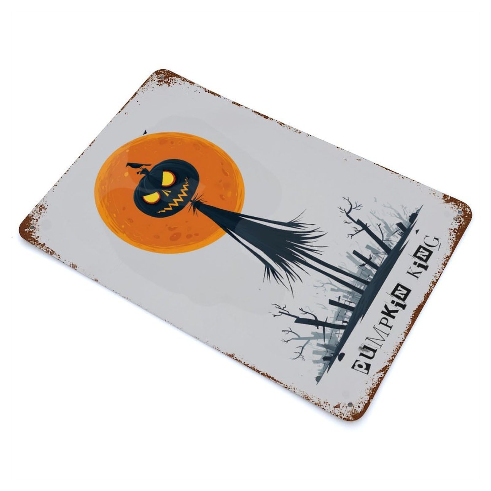 Pumpkin King — Spooky Halloween Art Vintage Wall Sign 11.8"x7.9", Rust Effect Metal Decor for Office, Studio And Wall Decor