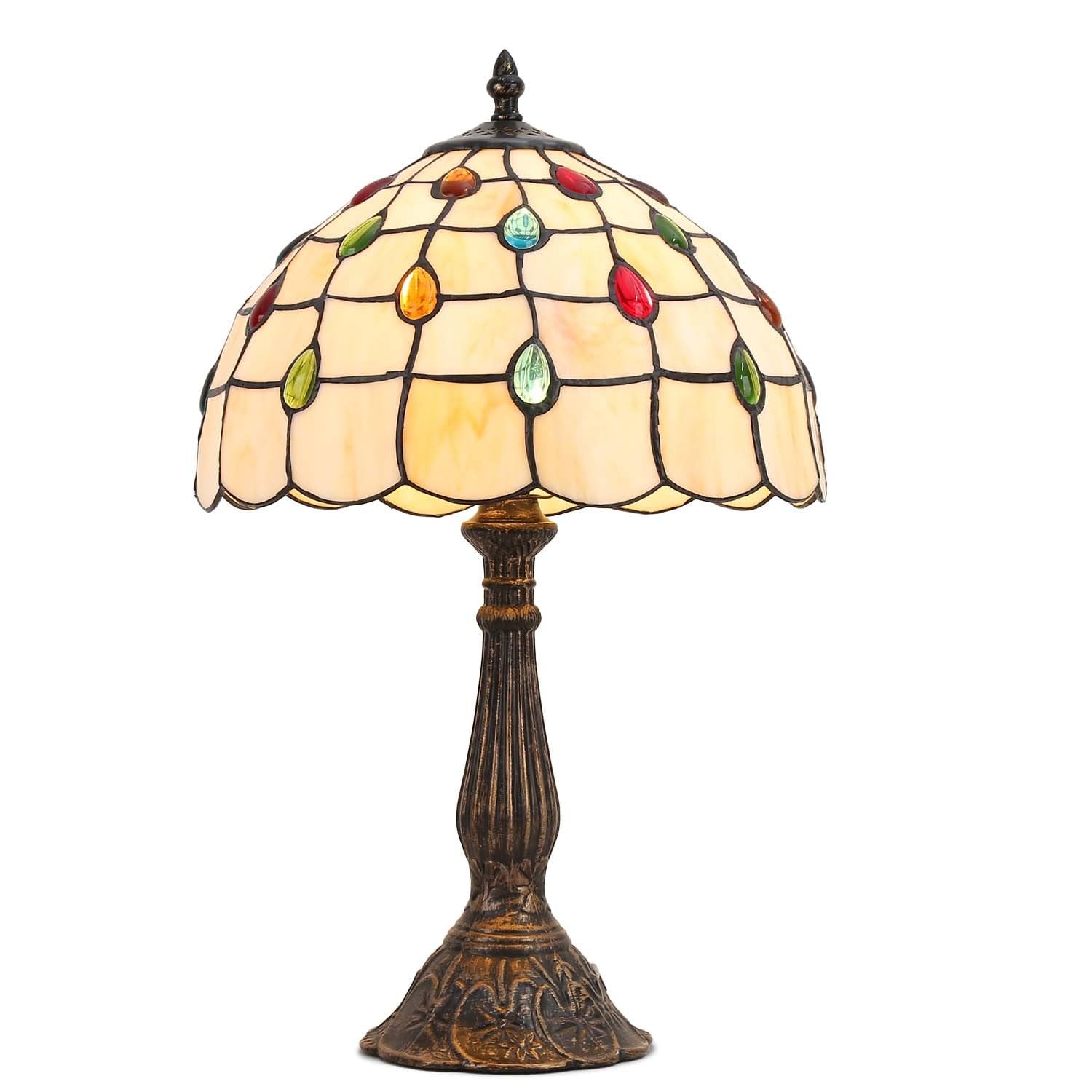 BARCELONA LED "Rafa" Tischleuchte im Tiffany-Stil Ø 30cm Lampenschirm aus Beige-Mehrfarbigem Glas. Klassisches Art Nouveau Vintage. E27 Lampe für Wohnzimmer, Schlafzimmer, Nachttisch und Büro