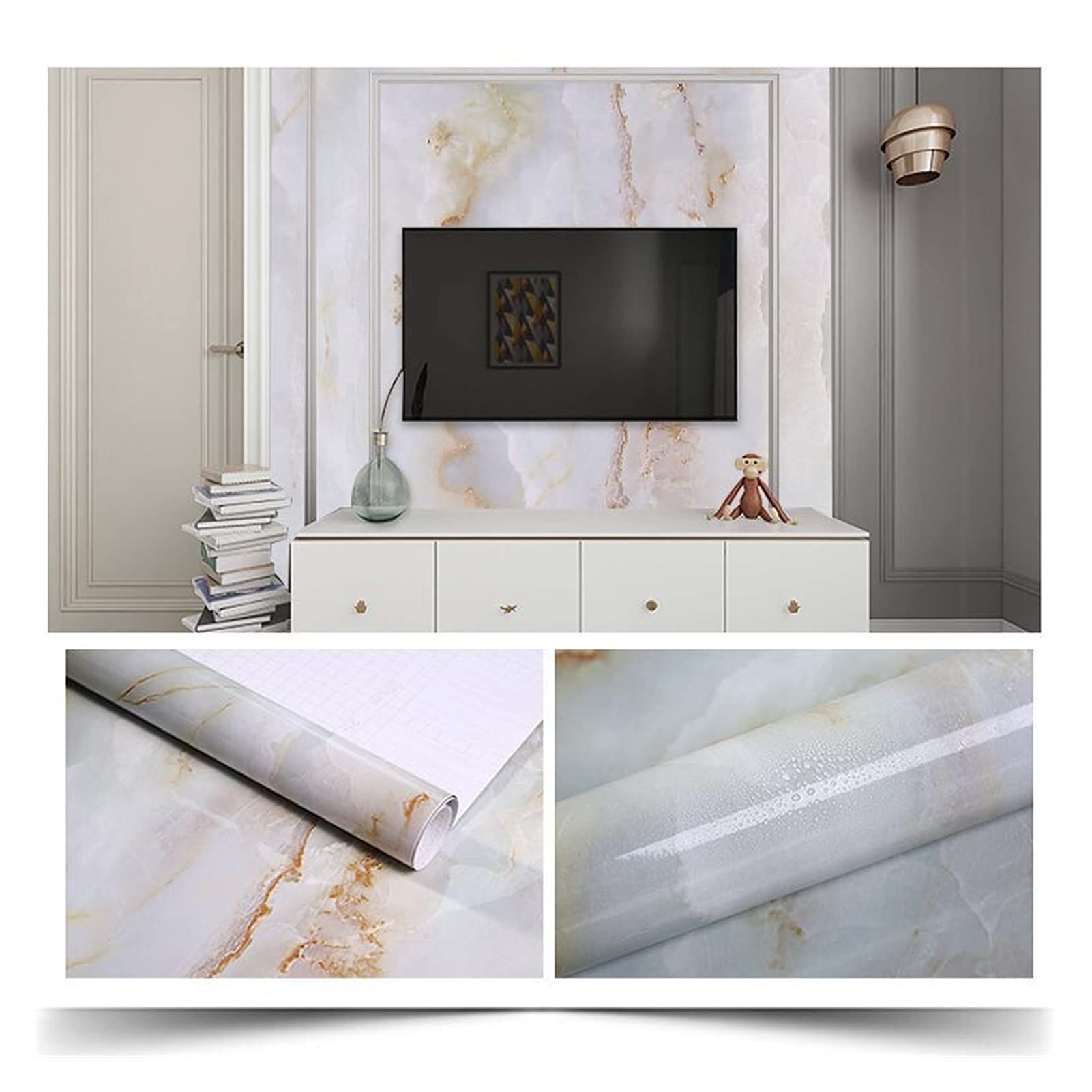 Pellicola Adesiva per Mobili, 60cmx10m Cucina PVC Adesivi murali in marmo adesivi controsoffitto Bagno Sfondo impermeabile autoadesivo Carta Adesiva Effetto Marmo(11,60cm x 10m)