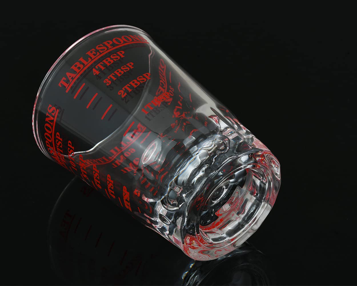 Taza medidora de 2 piezas de vaso de chupito con 4 tipos de escala de medición para líquido de pequeña cantidad (rojo, 2.3 fl oz) 9