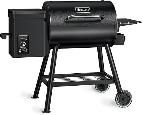 KingChii Parrilla eléctrica de pellets de madera y ahumador con estante lateral, capacidad de parrilla de 456 pies cuadrados, con control de