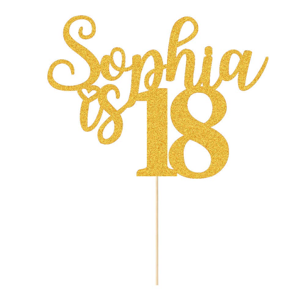 EDSG Personalised Birthday Cake Topper | Happy Birthday Decorations | Double Sided Glitter Card Any Name Age 16th 18th 21st 30th 40th Customized - Multicolour Glitter Cake Decoration(Gold)