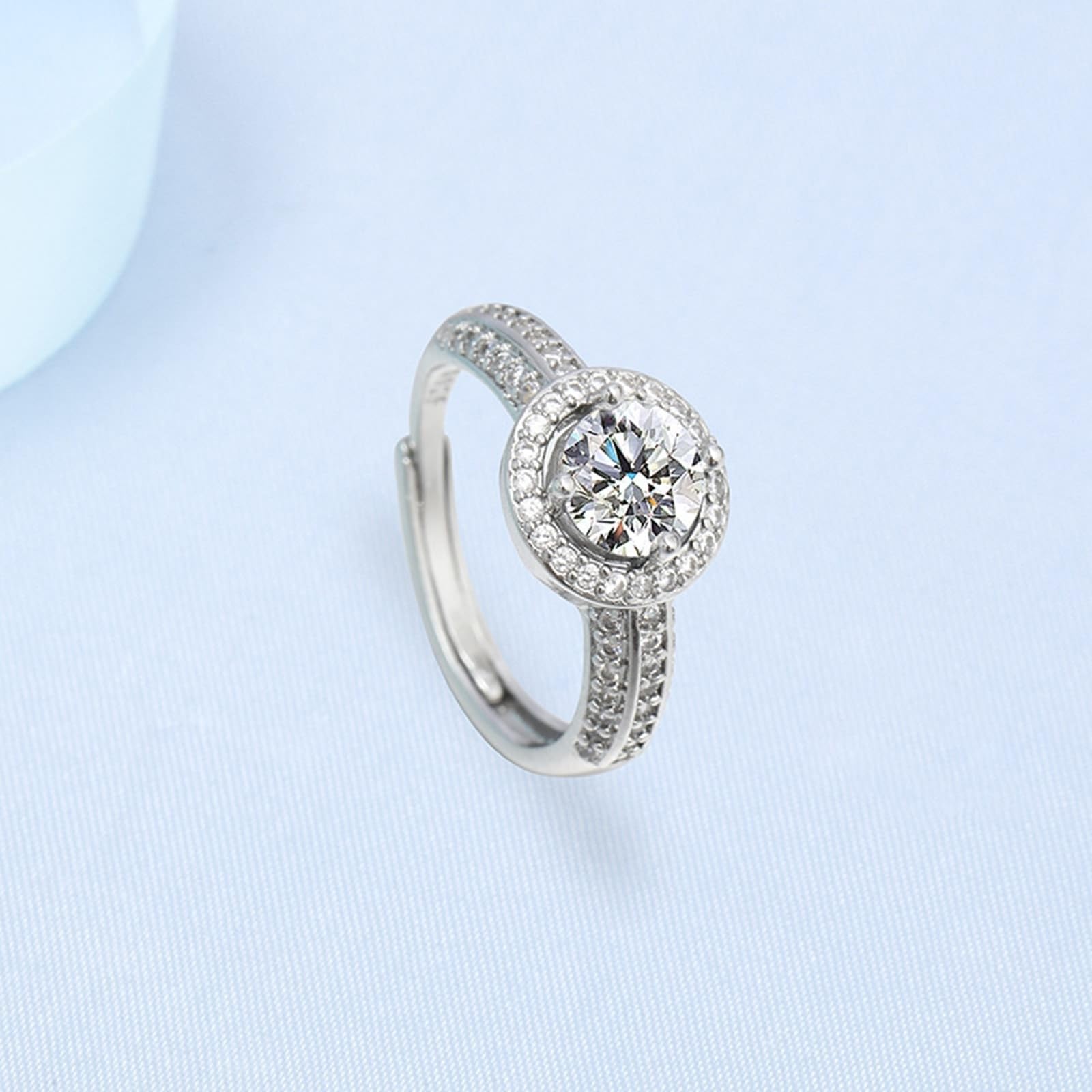 Biżuteria pierścionki dla kobiet obrączki ślubne białe złoto 18K diament laboratoryjny aureola 4 zęby z cyrkonią rozmiar H 1/2 moda dla cioci dzień matki biżuteria
