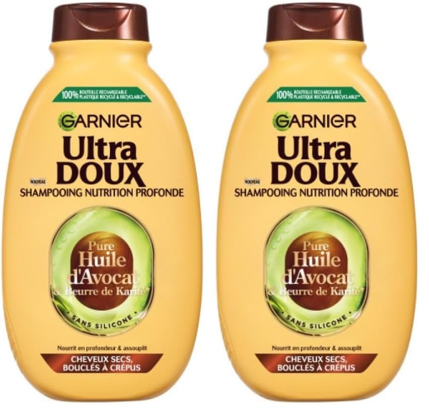 Garnier Ultra Doux - Shampooing pour Cheveux Secs, Bouclés à Crépus - À l'Huile d'Avocat et Beurre de Karité - Texture Crémeuse et Onctueuse - 400 ml -...