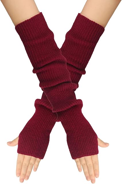 Wambere Women's Girls Winter Fingerless Arm Warmers Long Sleeve Mittens Gloves Fine Knit Long Hand Warmer Warmers Warm Knitted Gloves Plus Warmer Knitted Gloves
