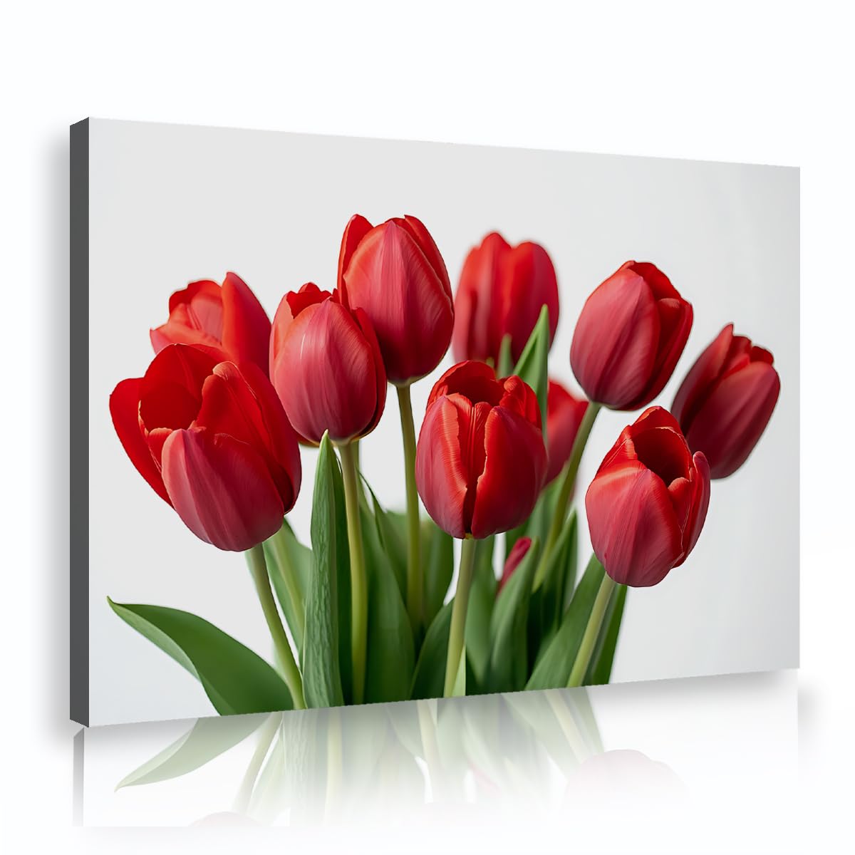 TOANGWALL Red Tulips Canvas Wall Art Green Leaves Flower Painting Botanical Art Prints Modern Framed Poster Contemporary Mural Pictures Artwork For Dining Room Study Decor 70x100cm