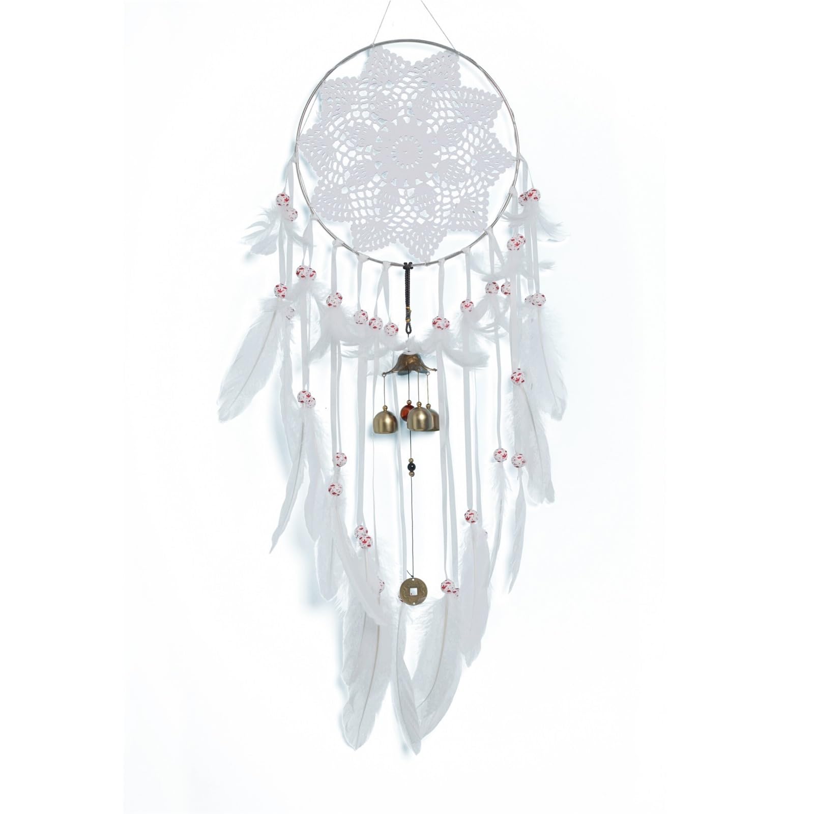 White Dreamcatcher Large Hanging Wall Art Dream Catcher Decorative Windchimes Vintage Wind Chime DIY for Bedroom