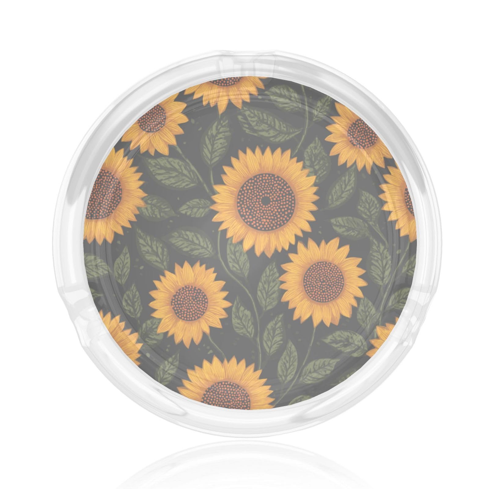 Sunflower Flat Illustartion Pattern Glass Ashtray For Cigarettes Ash Trays Case For Home Office Decor