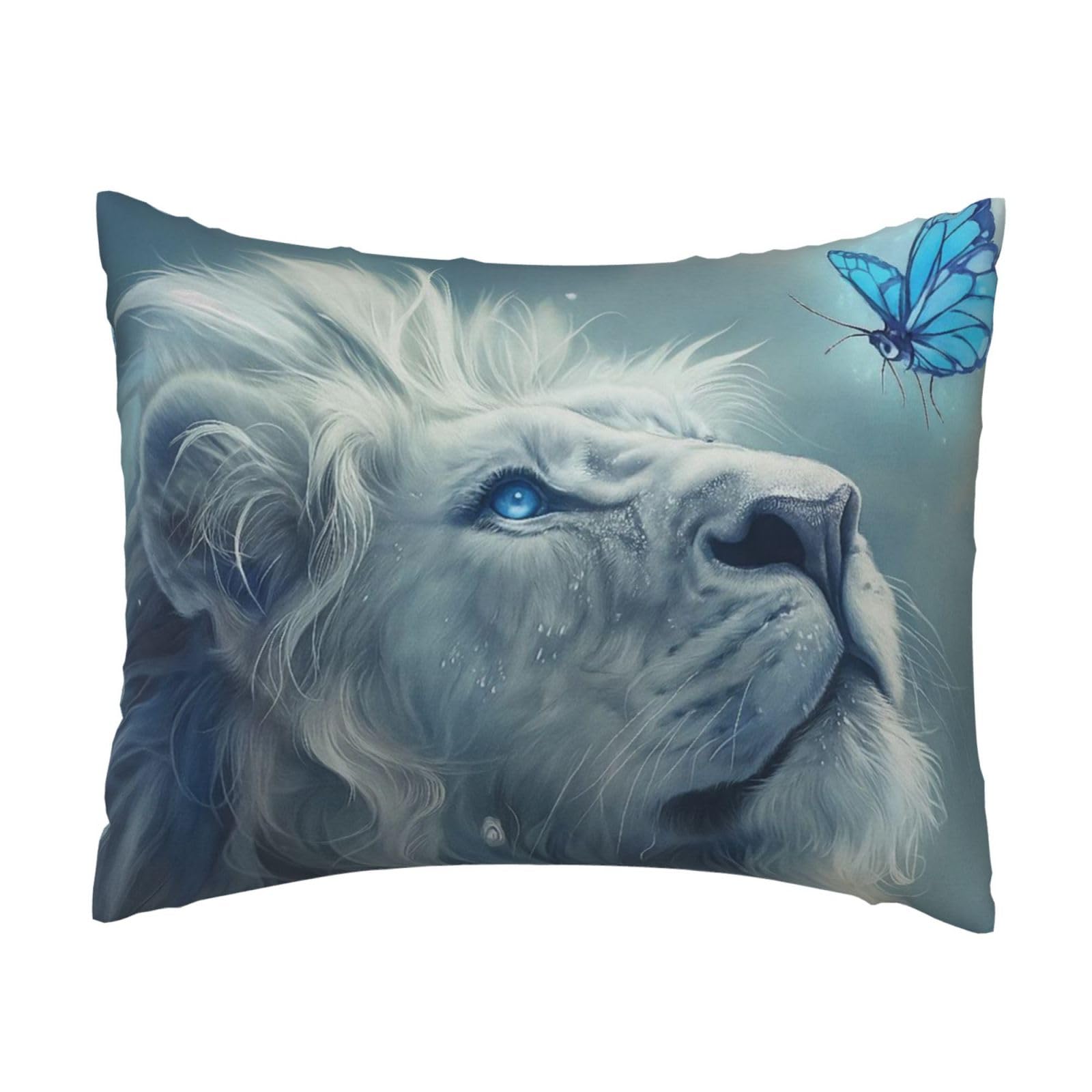 Mystical White Lion & Butterfly Pillowcase Soft Plush with Zipper Decorative Pillowcovers 16x20 in