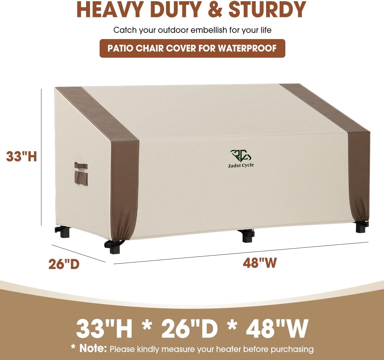Outdoor Furniture Cover, 48 inch Patio Sofa Cover Waterproof, Patio Furniture Cover for Loveseat Sofa and 3 Seat Couches, Anti-UV, Water Resistant, Tear Resistant, X-Small, 1 Pack, Brown