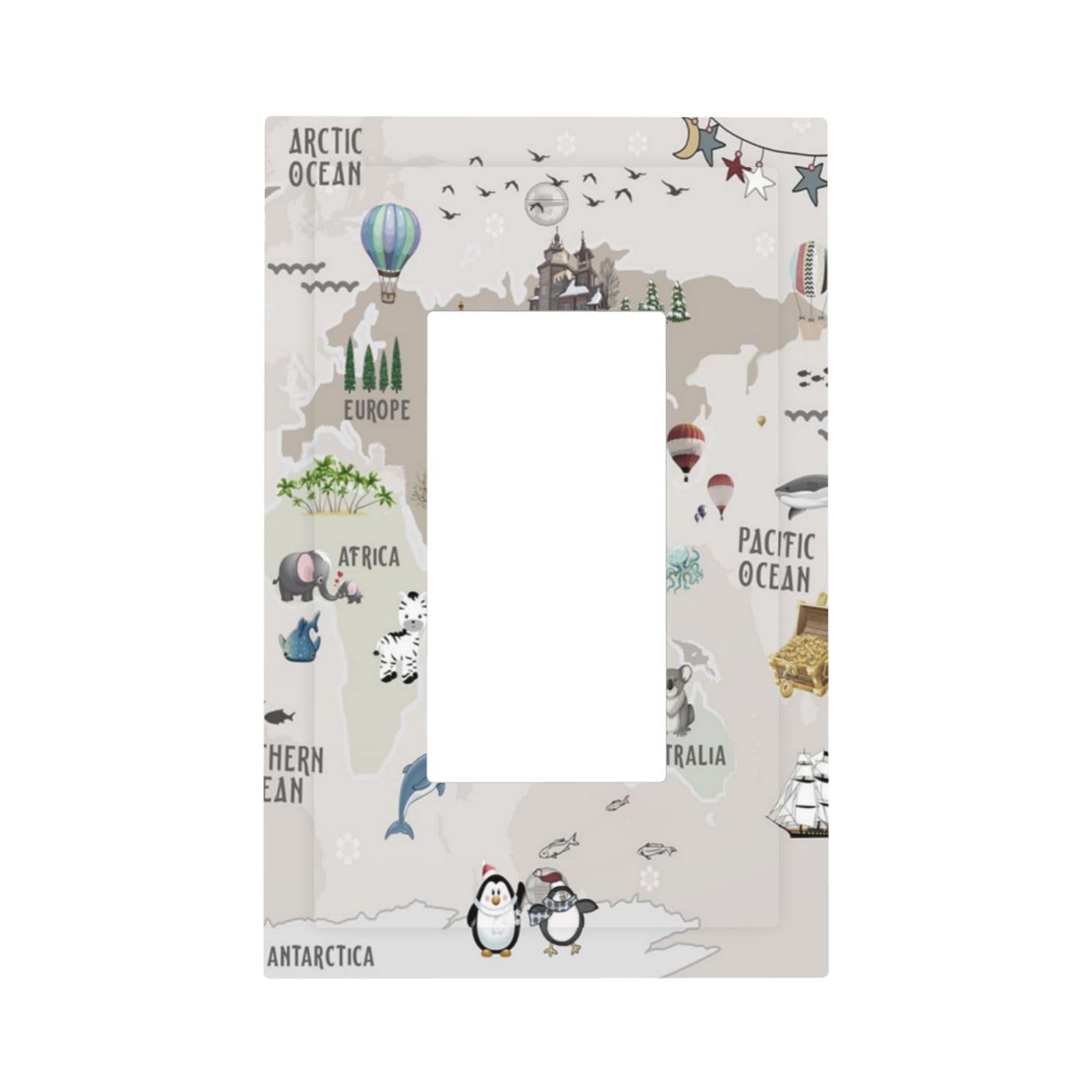 Wpshijia Outlet Covers Pastel Beige Cute Animals World Map 1 Gang Wall Plates Single Rocker Light Switch Cover Decorative GFCI Receptacle Cover Electrical Switchplate for Nursery Kidsroom Decor