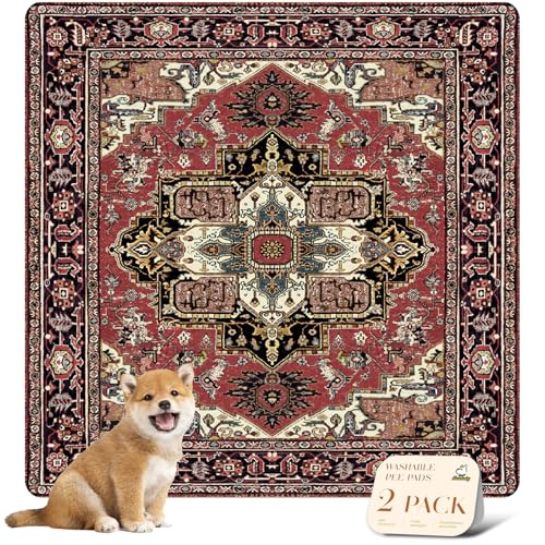 Image of nunubaby Washable Pee Pads for Dogs, Stylish, Non-Slip and Leak-Proof Pee Pads. Reusable Potty Pads for Dogs for Crates and Floors.(Red /Rect,36 inch x36 inch )