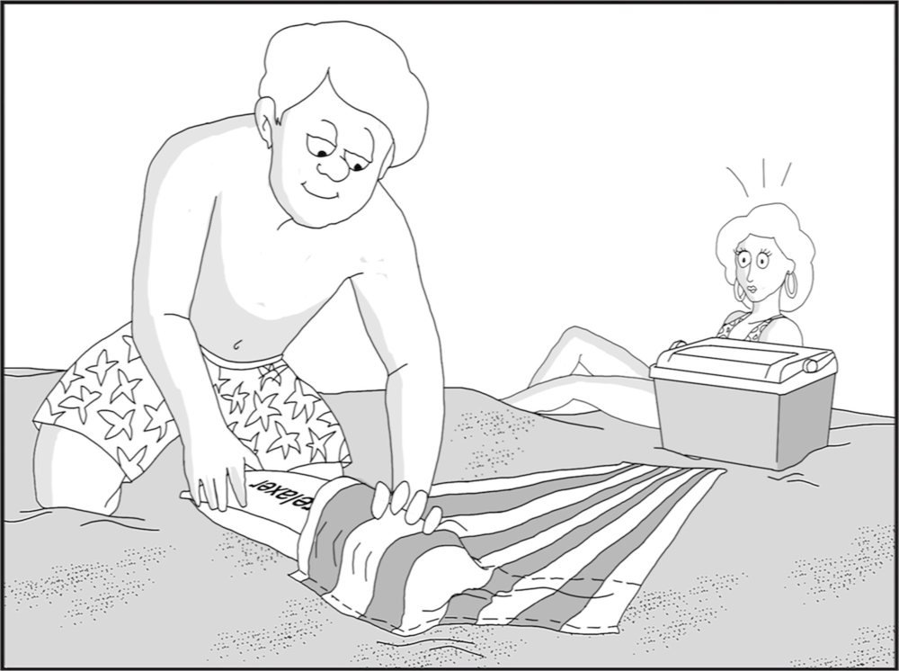 Sandori Strandtuch Beach Relaxer mit aufblasbarem Kopfkissen, das Frottee Strandlaken in der Farbe Streifen Blau Weiss hat die Maße 80x185cm