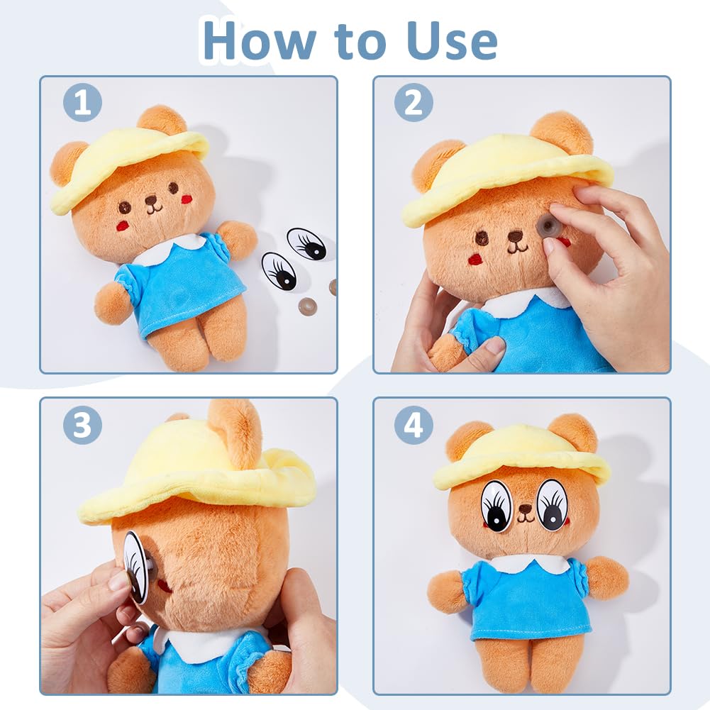 SUPERFINDINGS 40 Sets Große Spielzeugaugen Schwarze Cartoon-Augen mit Wimpern Kunststoff Niedliche Augen für Tiere Flache Augen mit Sicherheitsschnalle Bewegliche Augen mit Abstandshalter Set für DIY