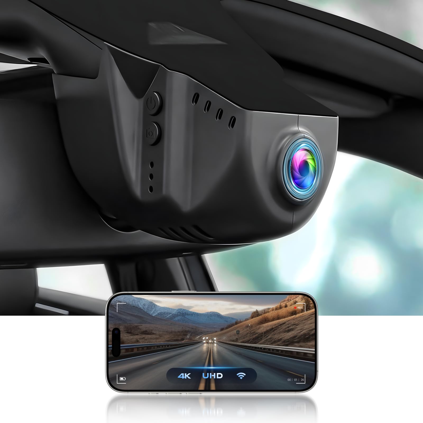 Inefala 4K UHD 2160P Dashcam para VW Tiguan 2018-2024, Dash CAM Coche con Tarjeta SD de 64GB 150° Gran Angular Visión Nocturn, Dashcam Cámara Coche con WiFi App Controlcon Sensor G Grabación de Bucle