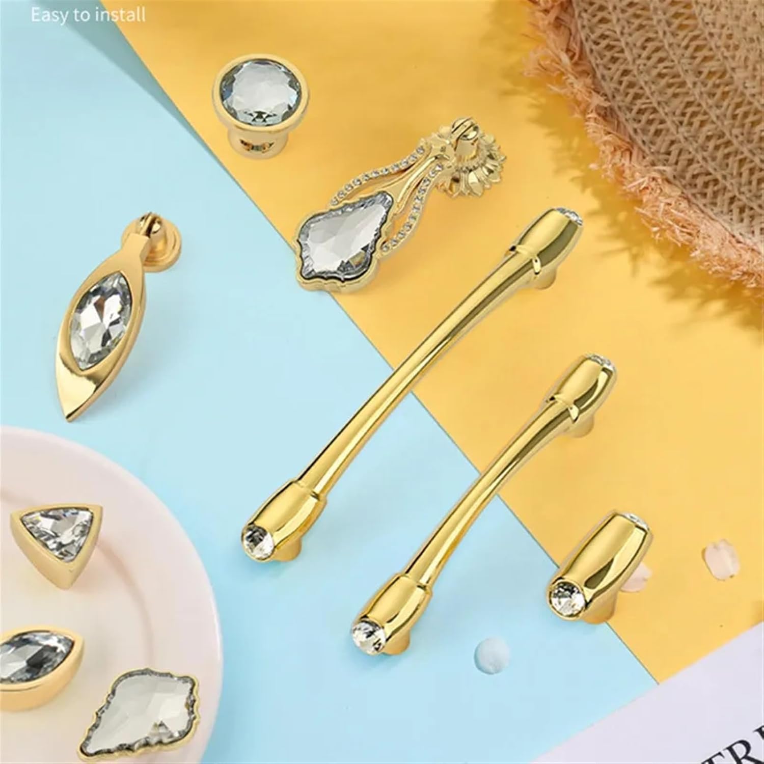 Nordic Gold Diamond Knobs and Handles Drawer Pulls Wardrobe Cabinet Door Handles Crystal Drawer Knobs Furniture Hardware 1Pcs (Color : 6395-single Hole)