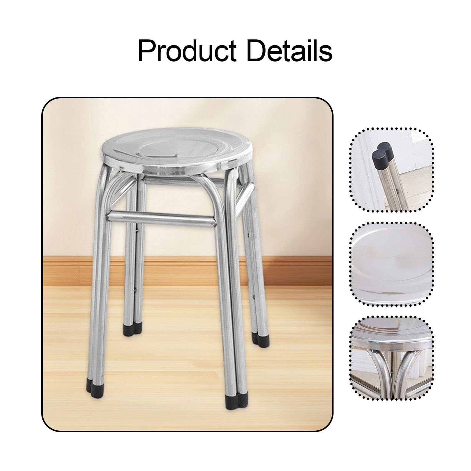 jojomis Stainless Steel Stackable Stool Backless Non Slip Sturdy Comfortable Seating for Outdoor Dining Room Kitchen Garden 11.42x18.50 Inch