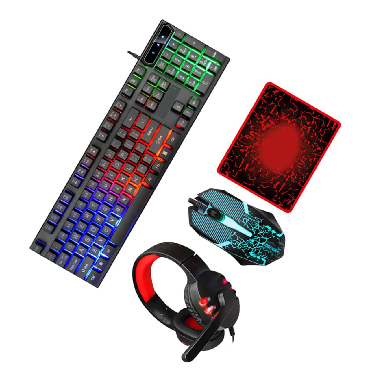 Gadpiparty 1set Mouse Tastiera e Cuffie Ergonomiche Con Retroilluminazione Colorata Accessori Per Gaming e Ufficio Per Appassionati Di Videogiochi e Lavoro Da Casa