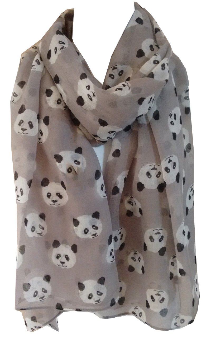 GlamLondon Panda Print Scarf Large Size Fashionable Cute Pandas Animal Printed Women Wrap (Grey)