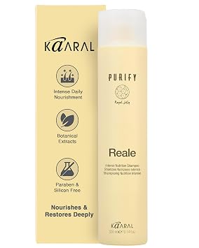 Kaaral Purify Reale Intense Nutrition Shampoo Moisturizing Formula for Dry, Damaged Hair Supports Natural Growth, Scalp Care, and Softness With Royal Jelly, Limnanthes Oil, Olive Oil 300 ml