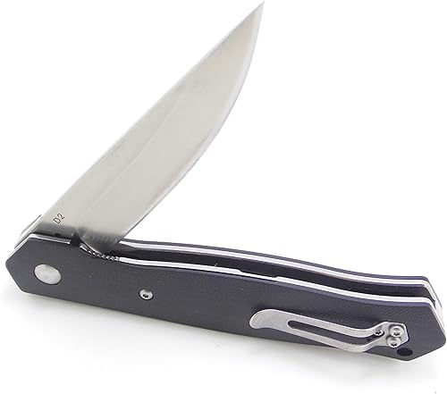 Miniatura 3 de MASALONG Cuchillo plegable táctico de acero D2 de precisión afilada para exteriores (negro G10)