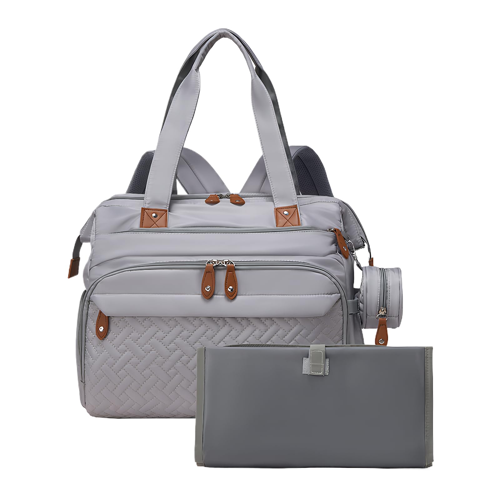Baby Changing Bag Large Waterproof Nappy Bags for Pram with Portable Nappy Changing Mat Bottles Pacifier Bag An Adjustable Strap for Mom and Dad Walk Travel Shopping(Grey)