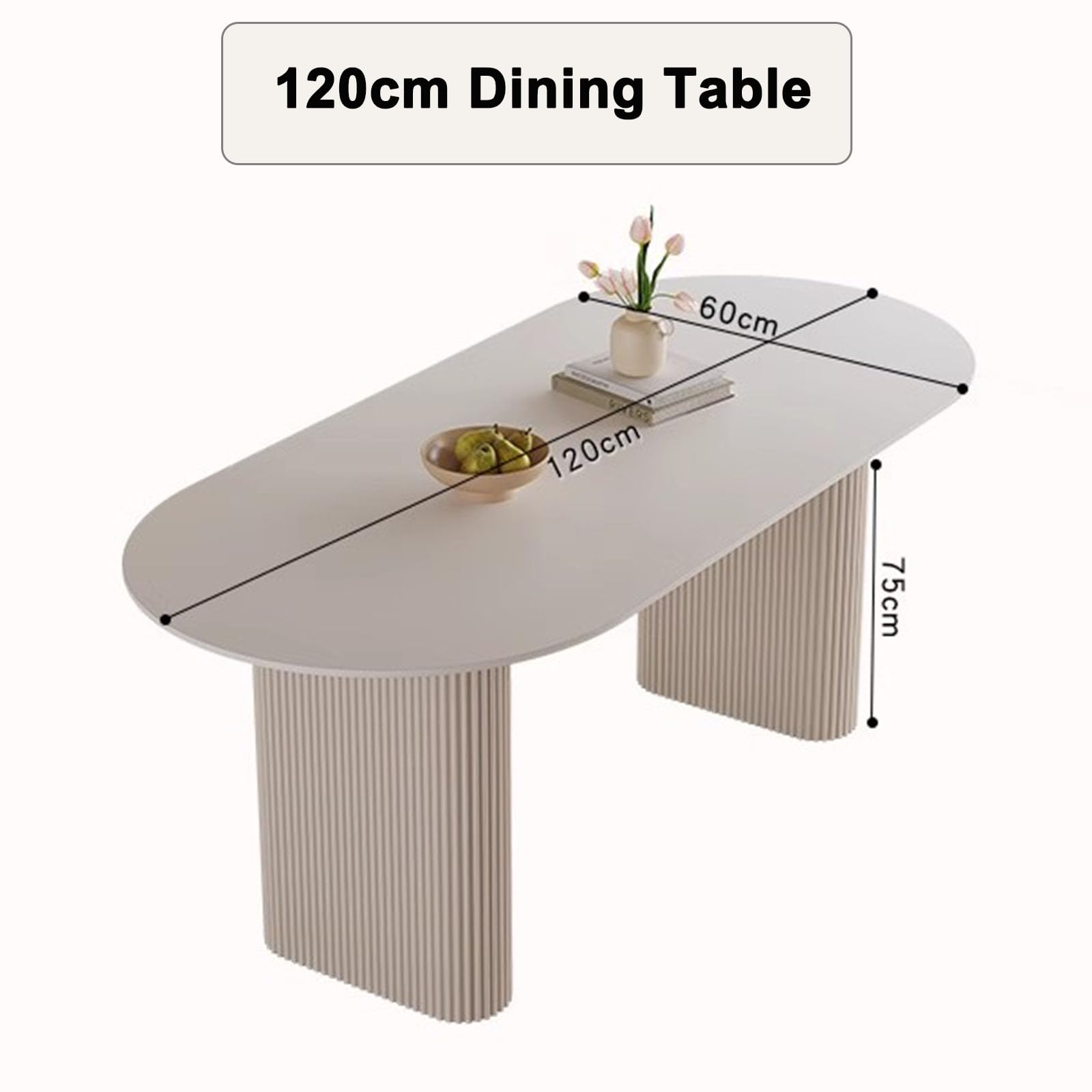 Mesa de Comedor Ovalada Moderna 120cm Top de Piedra sinterizado Blanco, Base de Metal Resistente a los arañazos para Espacios pequeños Cocina Desayuno Nook Apartamento Decoración del hogar