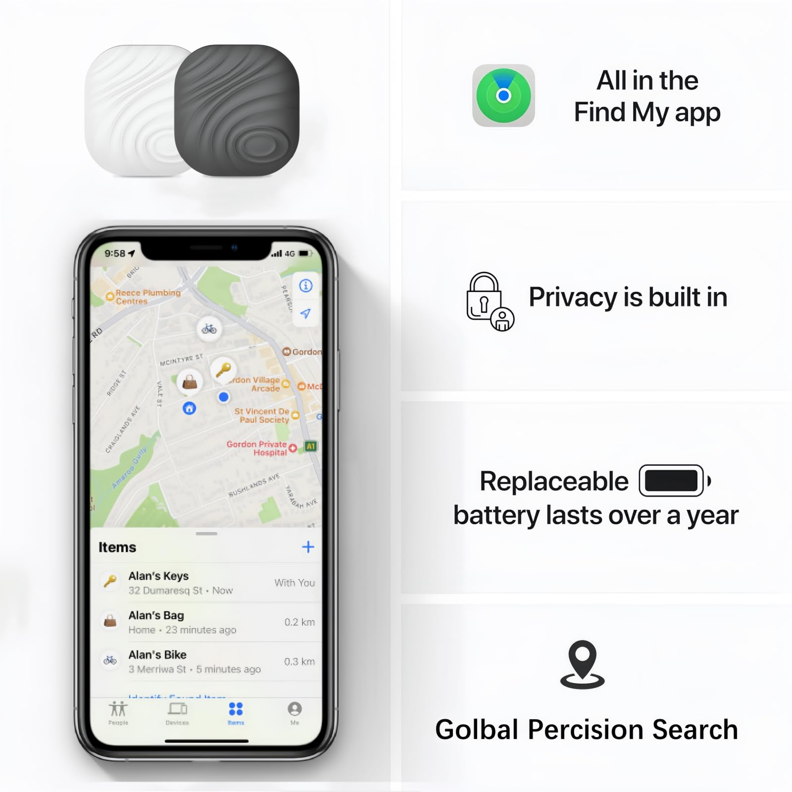 Nutale Tracker Tag 4 Packs Bluetooth Tracker, Smart Tag Locator Tracking Device, Keys Finder and Item Locator,Air Tracker Item Finders with Find My(iOS Only) Track Your Keys,Wallet,Luggage,and Bag