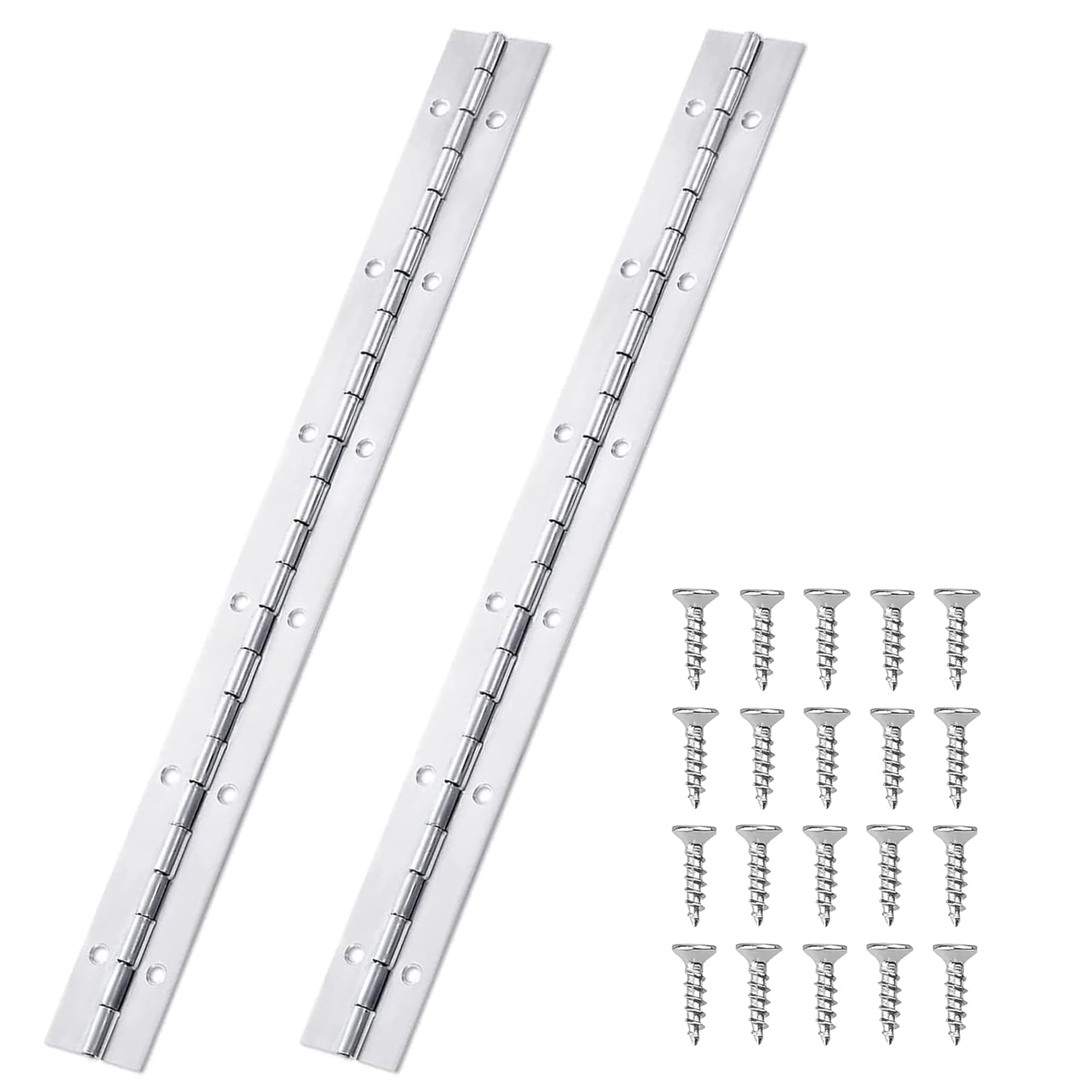 2 PCS 12 Inch Continuous & Piano Hinges with 24pcs Screws, 300 mm Stainless Steel Continuous Hinge with Holes, Heavy Duty Polished Piano Hinges with Holes for Pianos, Cabinet Doors, Boats