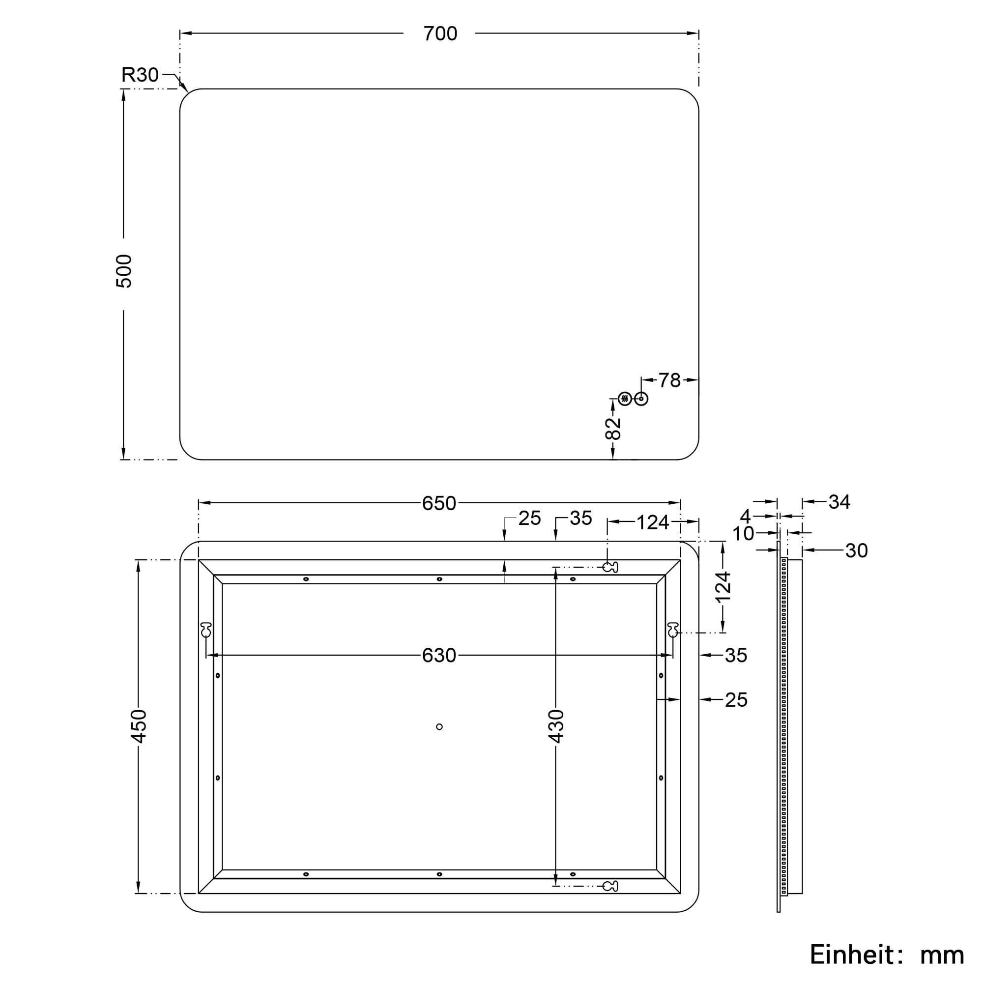 SONNI Specchio da Bagno Illuminato a LED, Specchio da Parete da Bagno 70 x 50cm Moderno, Bianco Freddo Impermeabile IP44 a Risparmio Energetico