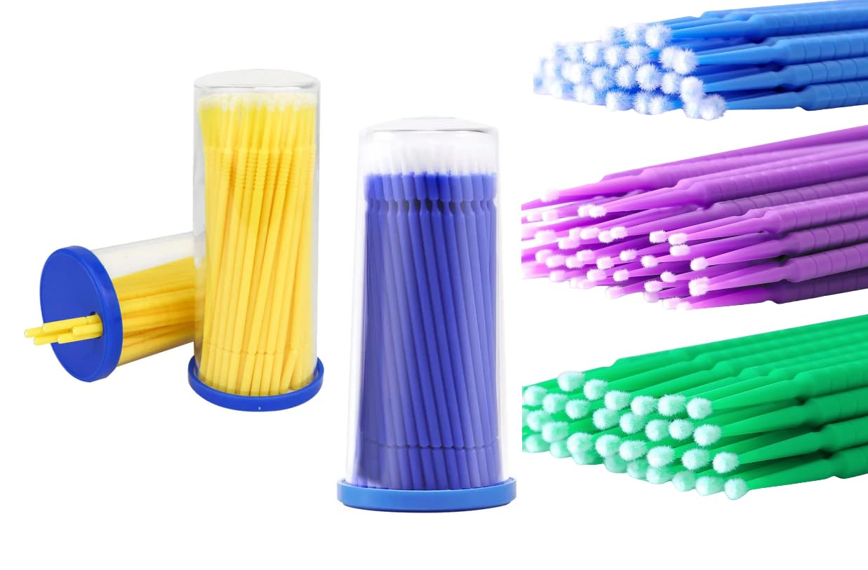 AmeriCan Goods Dental Microbrush White Dispenser with 200/Pcs Micro Applicator Brushe Tips Random Color Regular Microswabs with Dispenser, TFHKD629