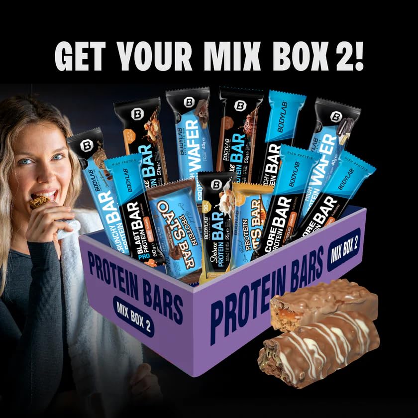 Bodylab24 Protein Bar Mix Box 2, mit 12 unterschiedlichen Proteinriegeln, Eiweißriegel zum Probieren und Verschenken, Low Carb High Protein Riegel